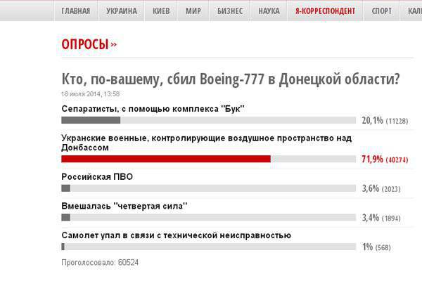 Мнение украинских пользователей о виновных в падении "Боинга-777"