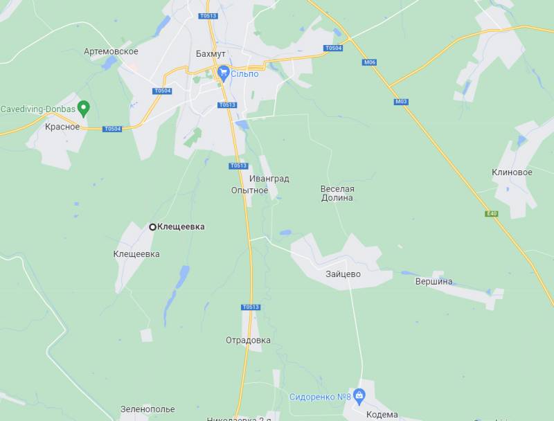 Военкоры заявили о переходе села Клещеевка к юго-западу от Артёмовска под контроль ЧВК «Вагнер»