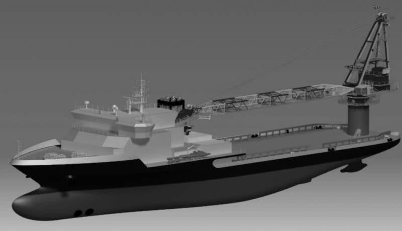 Показано изображение предполагаемого к строительству универсального морского транспорта проекта 23120С