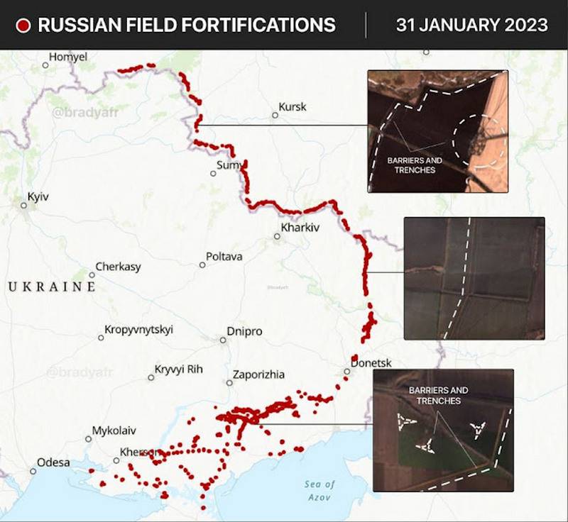 «A continuous line of fortifications from the Dnieper estuary to Belarus»: the Greek press showed a map of Russian fortifications