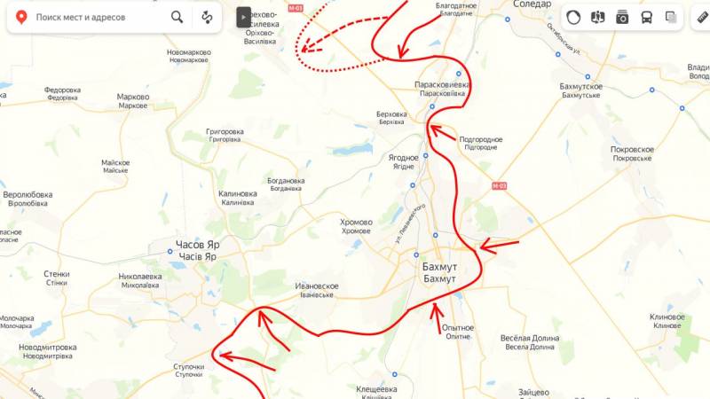 It is reported about the exit of assault groups of PMCs «Wagner» to Orekhovo-Vasilyevka with blocking of the Artyomovsk highway - Slavyansk