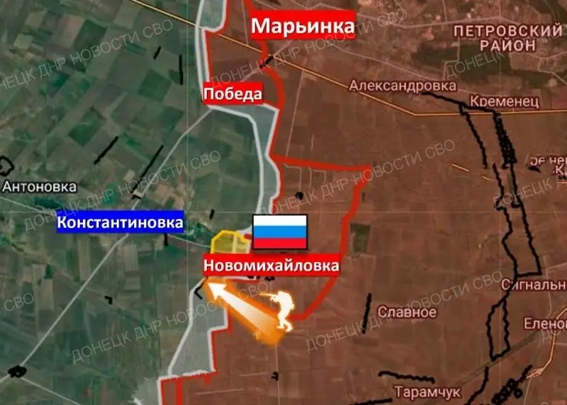 Las tropas rusas tomaron Novomikhailovka., Las unidades de las Fuerzas Armadas de Ucrania expulsadas de la aldea se retiraron hacia el sur.