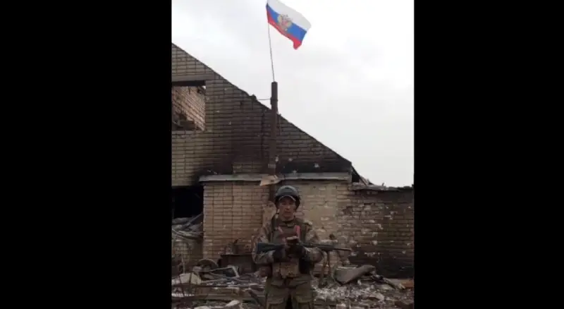 Footage appeared with the Russian flag over the liberated village of Solovyovo