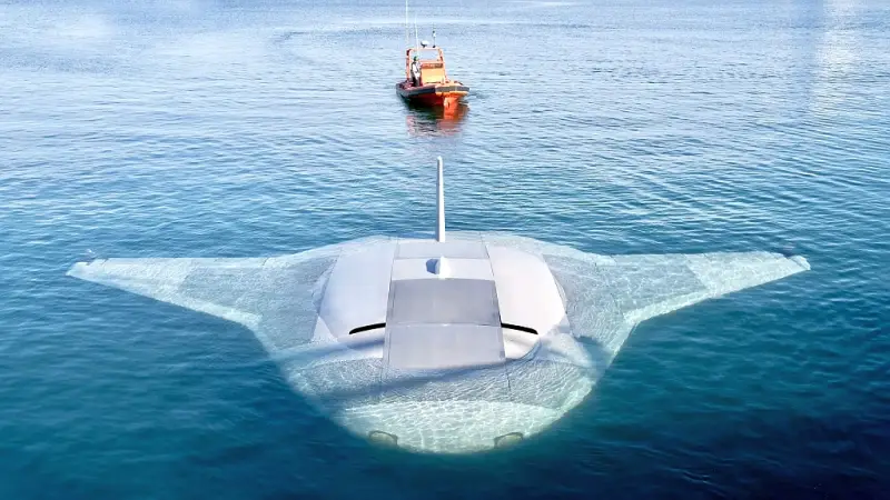 Des images de test d'un prototype de drone sous-marin développé pour l'US Navy sont présentées.