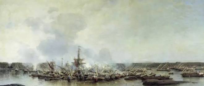 A engenhosidade militar de Pedro I e a vitória na Batalha de Gangut, significativa para a frota russa
