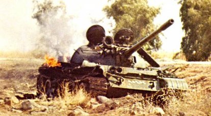 The tank T-55 militants self-destructed after a shot from a gun