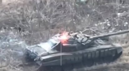An enemy grenade launcher ricocheted off a Russian tank turret