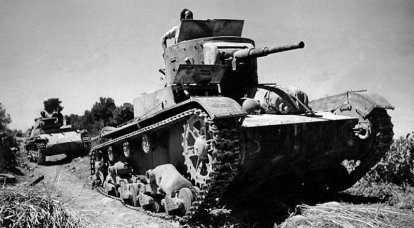 坦克在芦苇丛中。 Fuentes de Ebro的BT-5