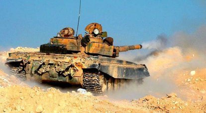 T-55 mit einem mächtigen Schuss zerquetschten syrischen Maschinengewehrnest