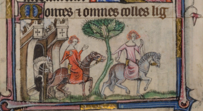 Illustrated story about the hunting of noble ladies from a medieval castle