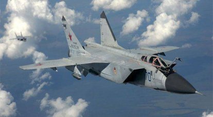 Fighter-interceptor MiG-31 Russian Air Force will fly over the North Pole