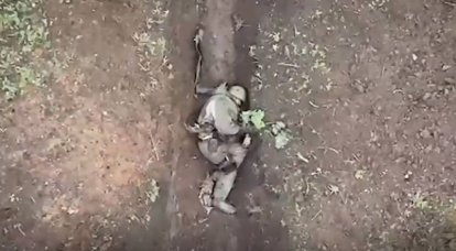 A video appeared on the web with a Russian soldier throwing grenades dropped from a drone twice
