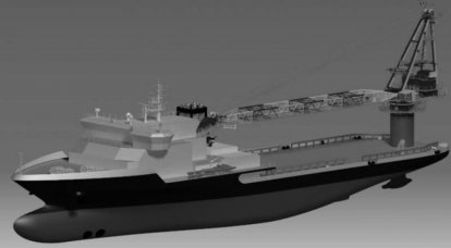 Показано изображение предполагаемого к строительству универсального морского транспорта проекта 23120С