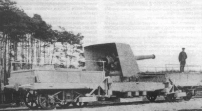 Pistoale pe un transportator feroviar. Franceză 155 mm M 1877