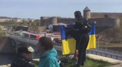В эстонской Нарве мужчина сбросил с лестницы провокатора с флагом Украины и «радужной» символикой