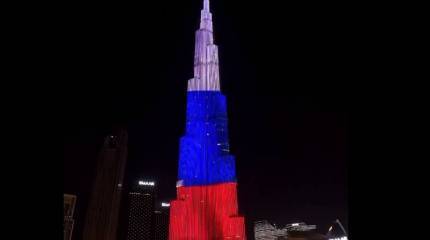 В Киеве болезненно отреагировали на подсветку небоскрёба Бурдж-Халифа в Дубае в цвета российского флага