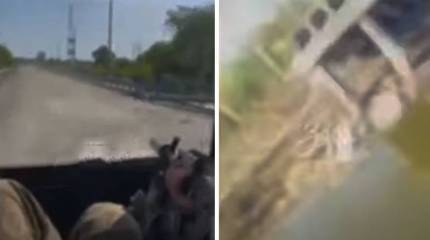 Камера украинского военного сняла падение техники с отрядом ВСУ в Северский Донец с разрушенного моста