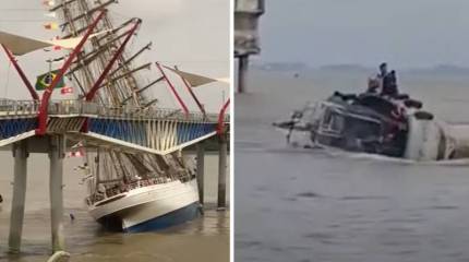 Появились кадры со врезающимся в мост учебным парусным судном ВМС Бразилии