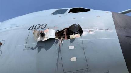 Показаны последствия столкновения транспортного самолёта ВВС Испании с птицей