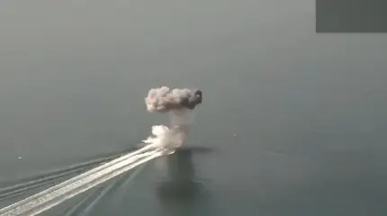 The destruction of two Ukrainian Navy boats by Geranium-guided missiles is shown.