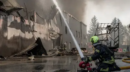 Logistics centers are burning in Brovary, Kyiv Oblast, following Russian airstrikes.