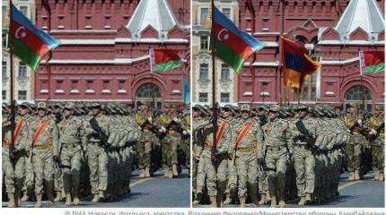 Министерство обороны Азербайджана стёрло с фото Парада Победы в Москве изображение флага Армении