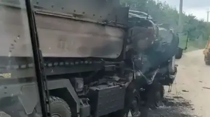 Украинский MAN HX 81 RMMV с полностью выгоревшей кабиной сняли на видео