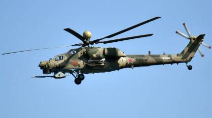 С первых же выстрелов: показан момент уничтожения украинского дрона-камикадзе огнём пушки вертолёта Ми-28НМ