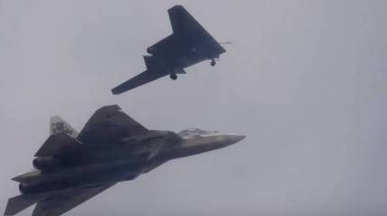 В Сети появилось видео полёта ударного БПЛА "Охотник" в паре с Су-57