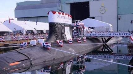 Сход со стапелей новой подводной лодки американского флота North Dakota задерживается