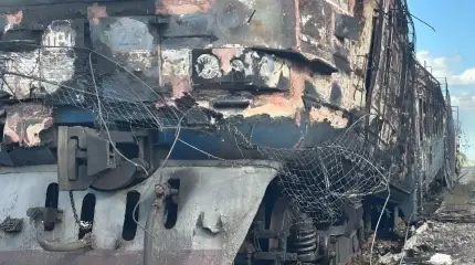 A video compilation of Geranium UAV attacks on enemy locomotives has been shown.