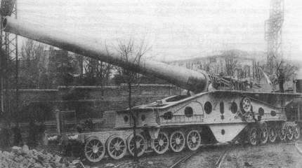 Пушки на железнодорожном транспортере. Французская 340-мм пушка М 1912 на «лафете с люлькой»