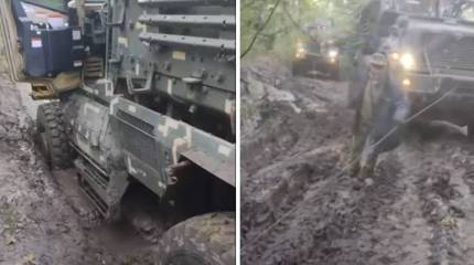 Американские бронеавтомобили MaxxPro пытаются бороться с украинской распутицей