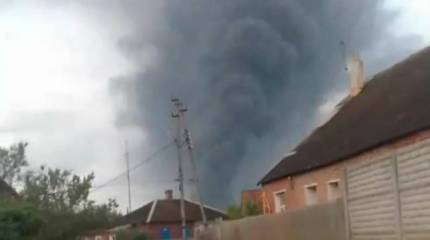 Показаны кадры последствий удара российского БПЛА по нефтезаводу в городе Мерефа на Харьковщине