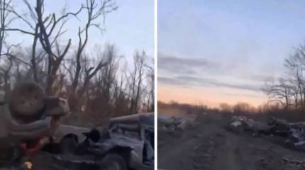 Украинские военные показали десятки разбитых автомобилей своих «побратимов» на последней контролируемой ВСУ дороге из Бахмута