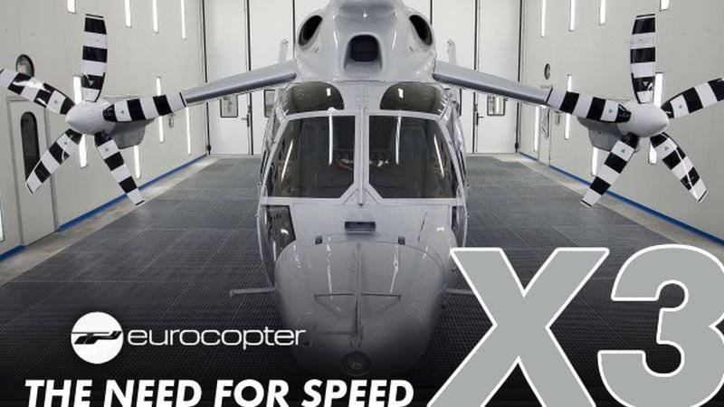 430 kilometers per hour - demonstrator of the high-speed hybrid helicopter "Eurocopter X3 Hybrid"