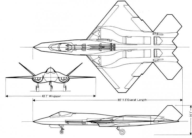 В отличие от F-22 системы управления вектором тяги не было... 