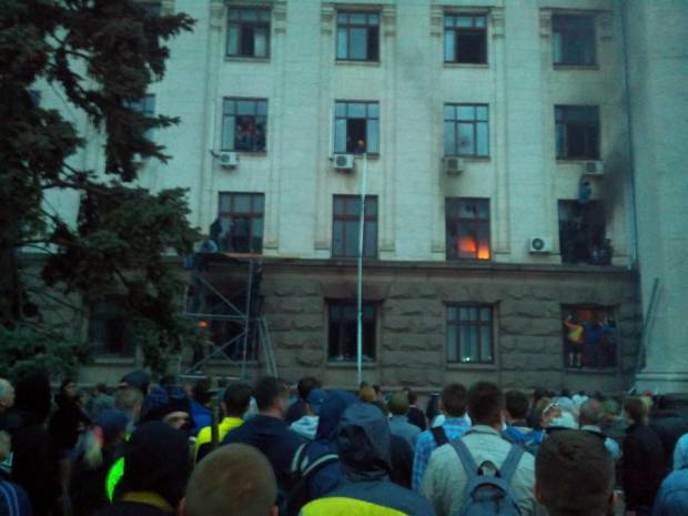 Bij een brand in het Huis van Vakbonden in Odessa kwamen 38 mensen om het leven
