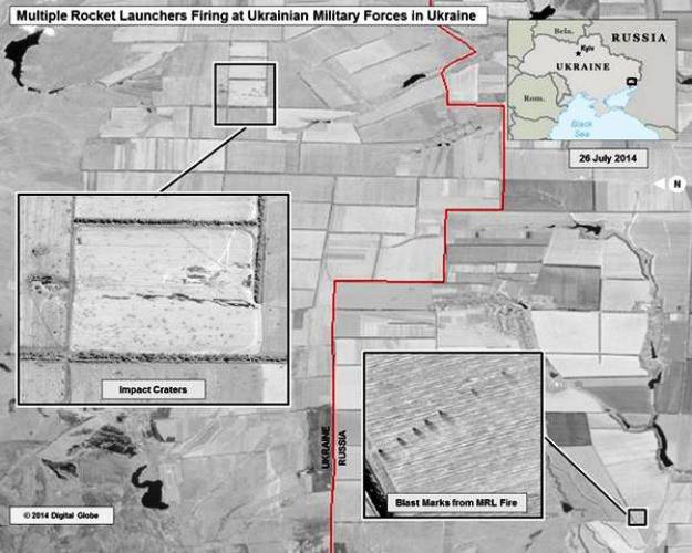 Utrikesdepartementet distribuerade bilder från rymden, som påstås bevisa beskjutningen av Ukraina från Rysslands territorium