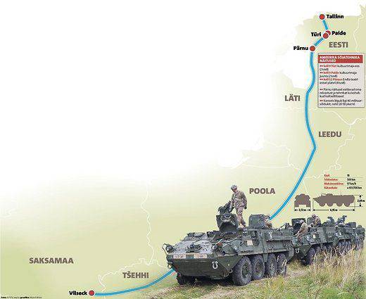 Эстонские СМИ опубликовали будущий маршрут движения колонны американской бронетехники