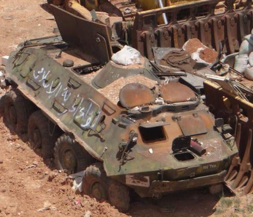 Russian armored personnel carriers BTR-80 and BTR-82 on the Syrian front