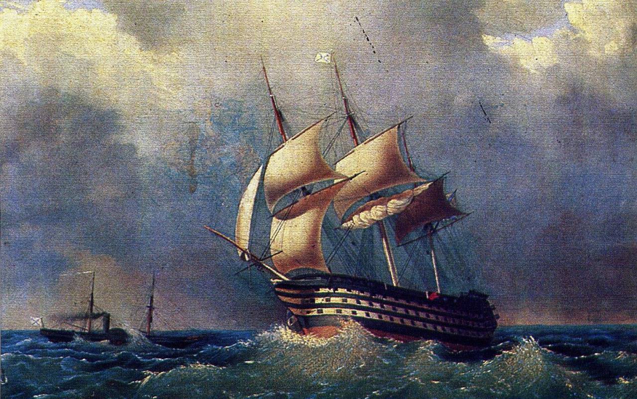 Париж линейный корабль, 1849. 120-Пушечный линейный корабль "Париж". Айвазовский смотр Черноморского флота в 1849.