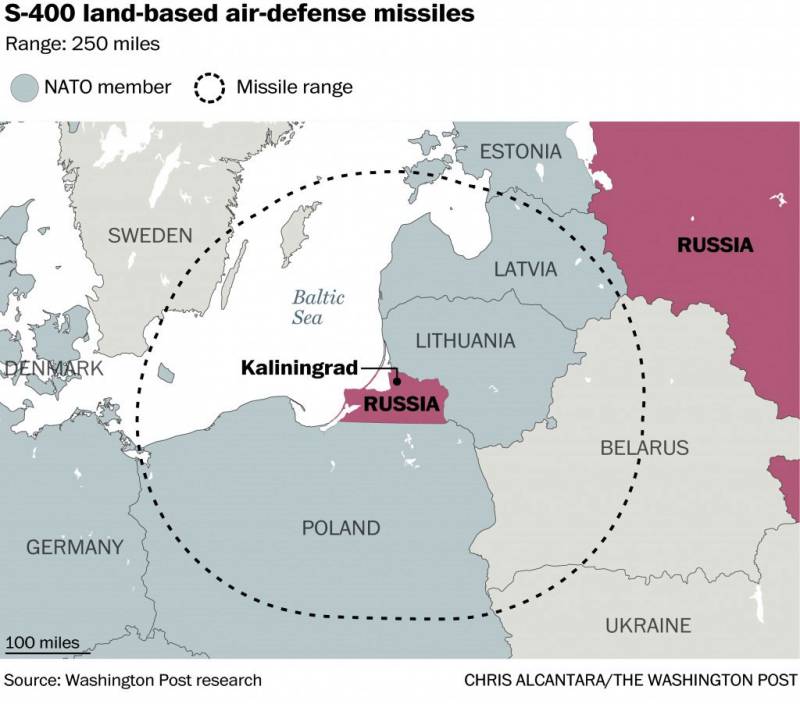 Washington Post показала зоны поражения российских ракет, размещенных в Калининградской области