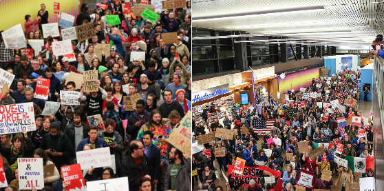 米国の空港での抗議行動 裁判所、トランプ氏の命令を阻止
