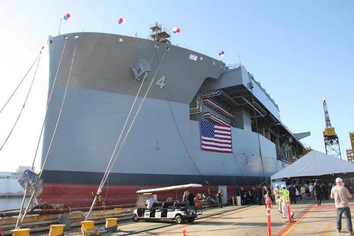 In the US, "christened" the second expeditionary base ship