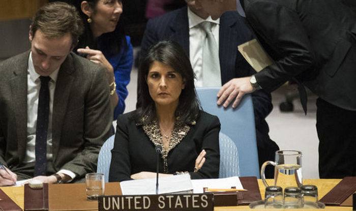 Representante permanente dos EUA na ONU Haley promete defender o país Binomo inexistente