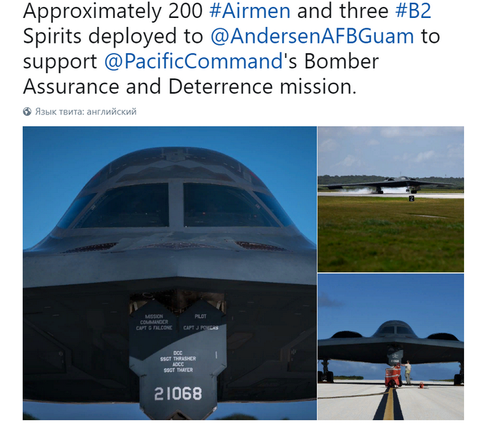 The United States transferred the B-2 bombers to Guam Island