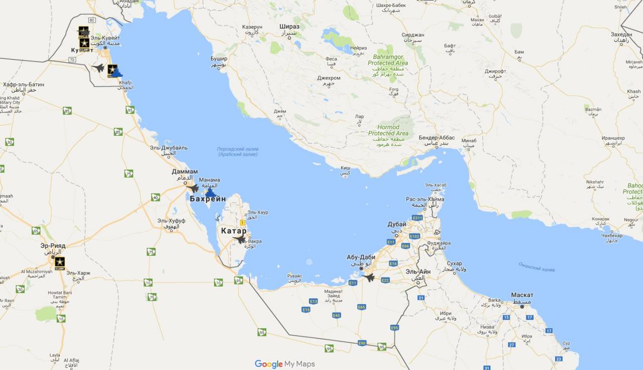 Аль хайма дубай расстояние. Военные базы Бахрейн. Арабские эмираты и Катар на карте.