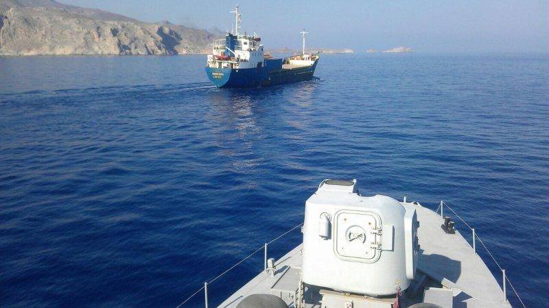 Hit and gone. Turkish freighter rammed a Greek gunboat