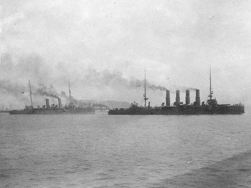 O cruzador "Varyag". Luta Chemulpo 27 janeiro 1904 do ano. CH 13. Primeiros tiros